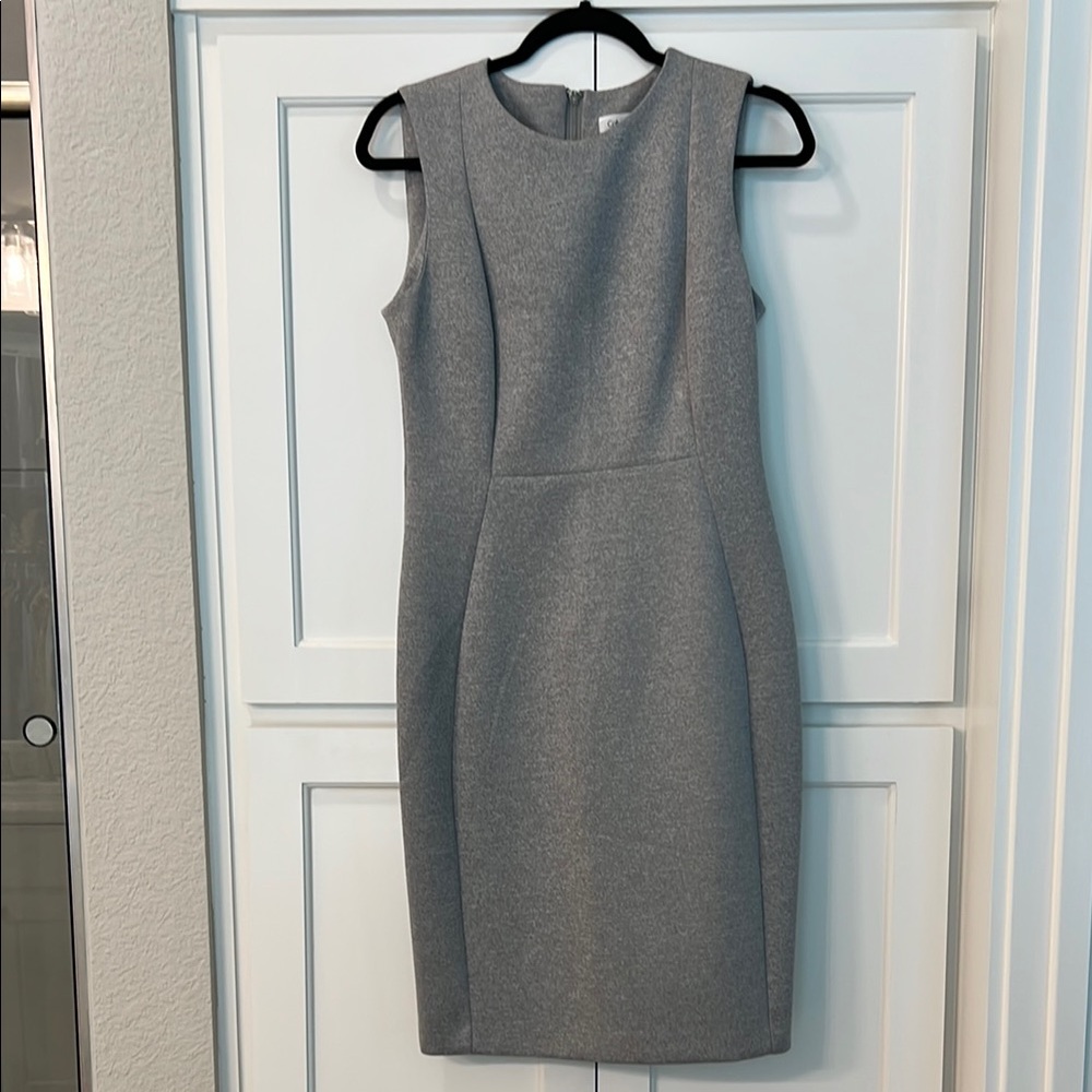 Calvin Klein Gray Midi Sheath Dress with Crew Neck for Work